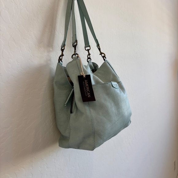 NWT American Leather Co.  genuine leather hobo bag in a light blue/mint color, - Picture 12 of 16